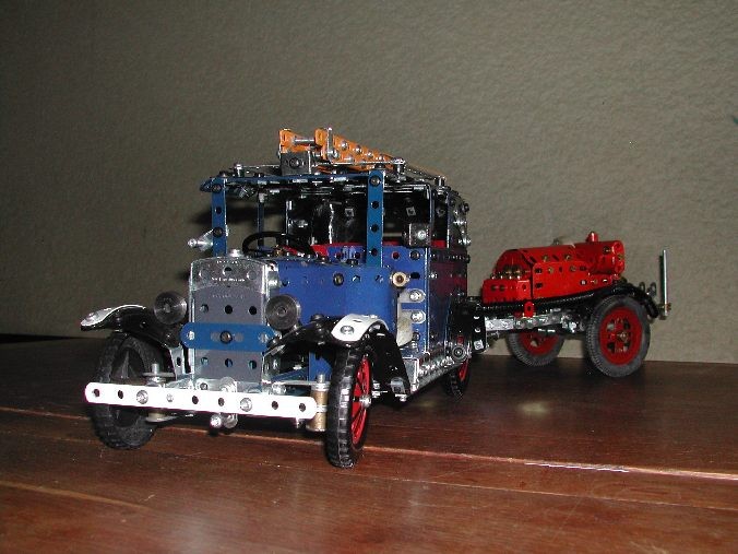 Taxicab towing trailer pump in Meccano