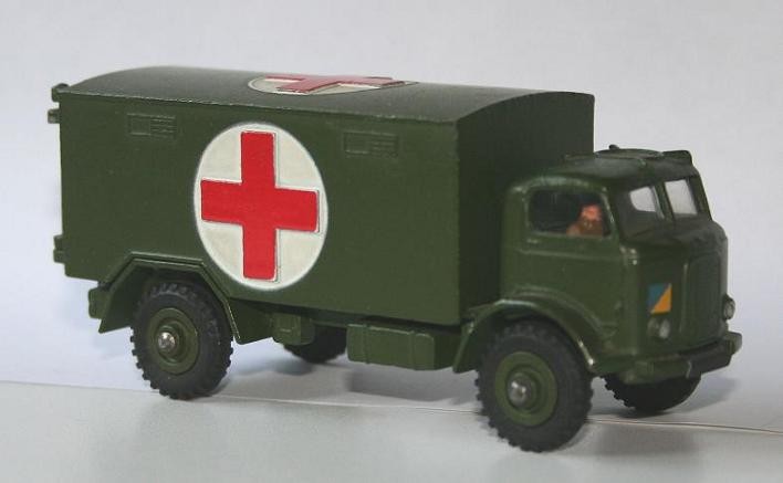 DinkyToys made this Ford Thames E4 Army ambulance with Mulliner bodywork in